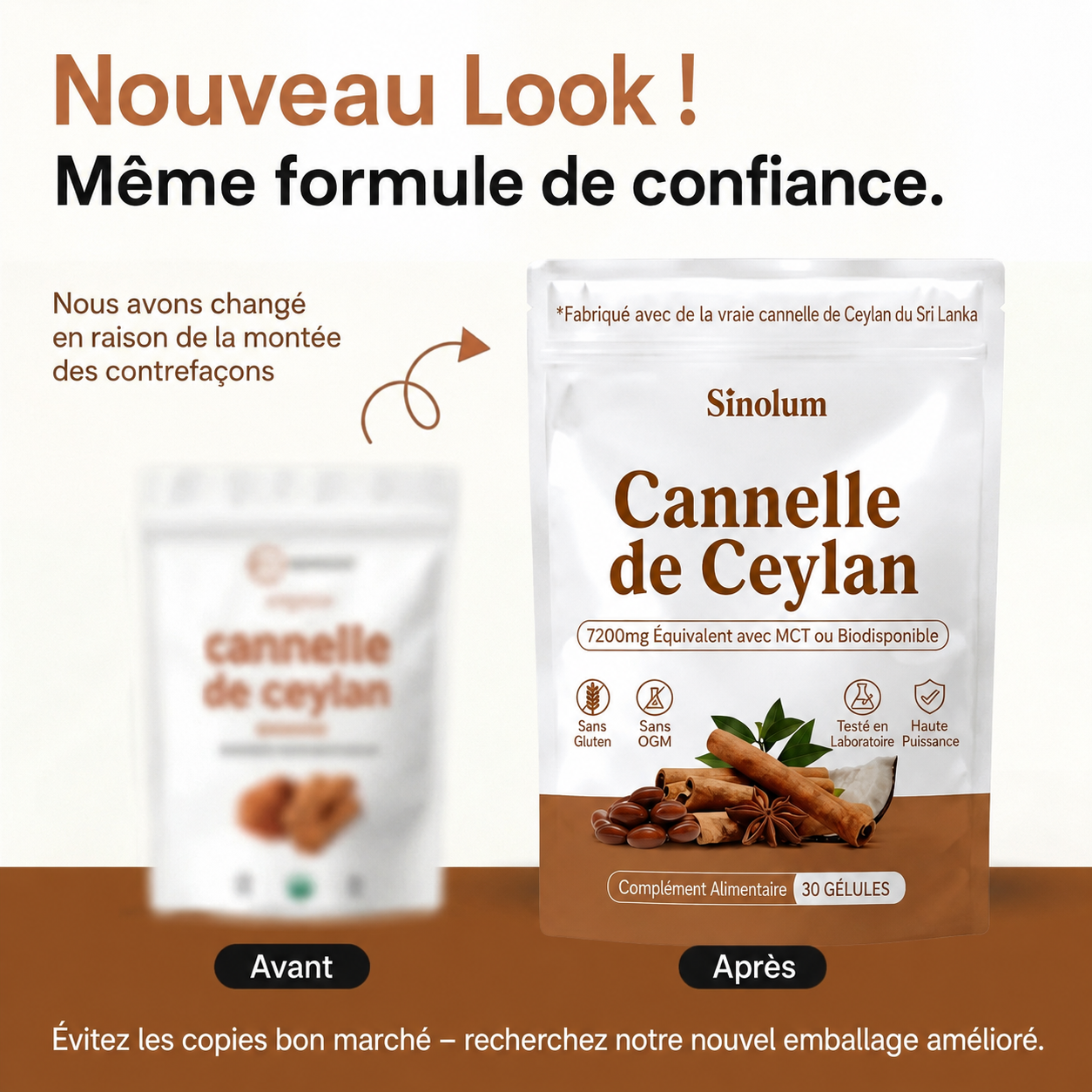 Cannelle de Ceylan, équivalent 7200mg, avec huile MCT
