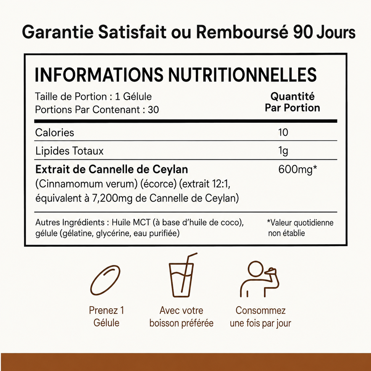 Cannelle de Ceylan, équivalent 7200mg, avec huile MCT