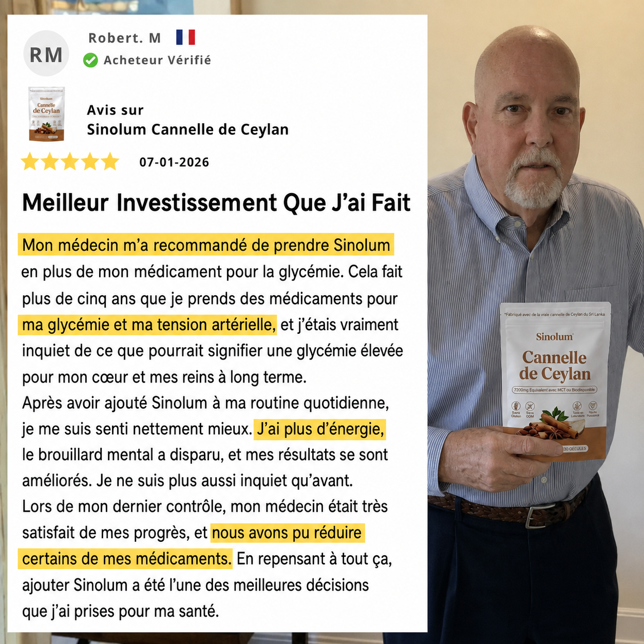Cannelle de Ceylan, équivalent 7200mg, avec huile MCT