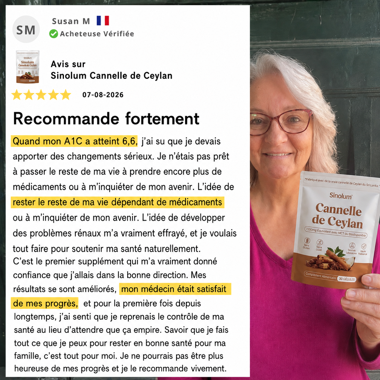 Cannelle de Ceylan, équivalent 7200mg, avec huile MCT